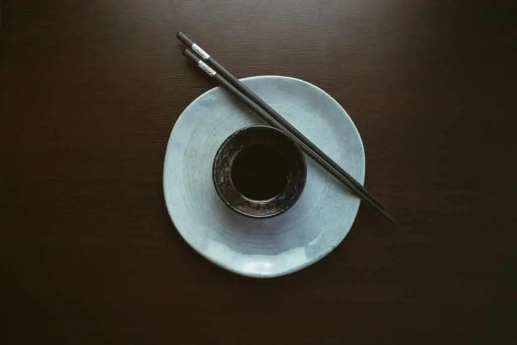 A bowl of soy sauce for dipping