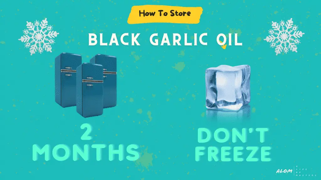 An infographic detailing storage instructions for black garlic oil